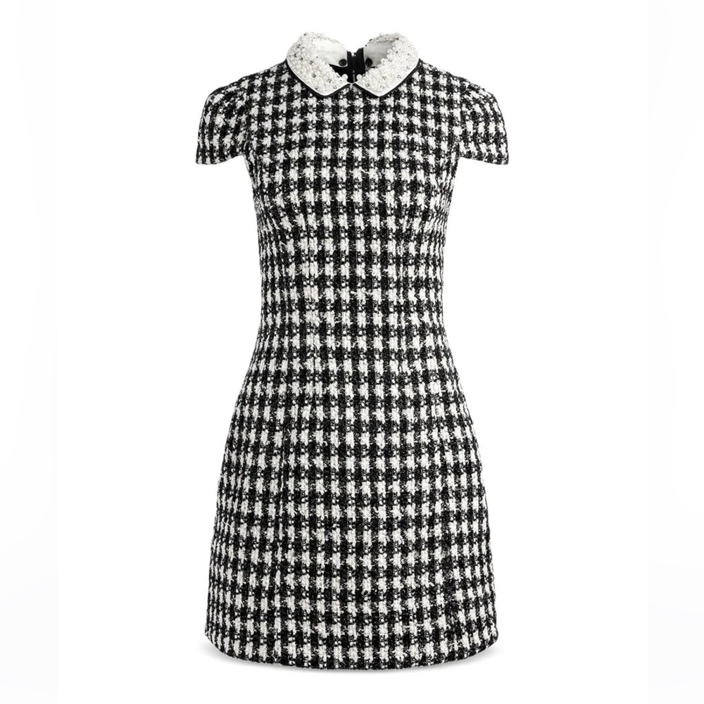 Alice and Olivia Velia Embellished Collar Short Sleeved Dress